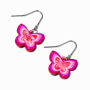 Pink Acrylic Butterfly 1" Drop Earrings - NWT